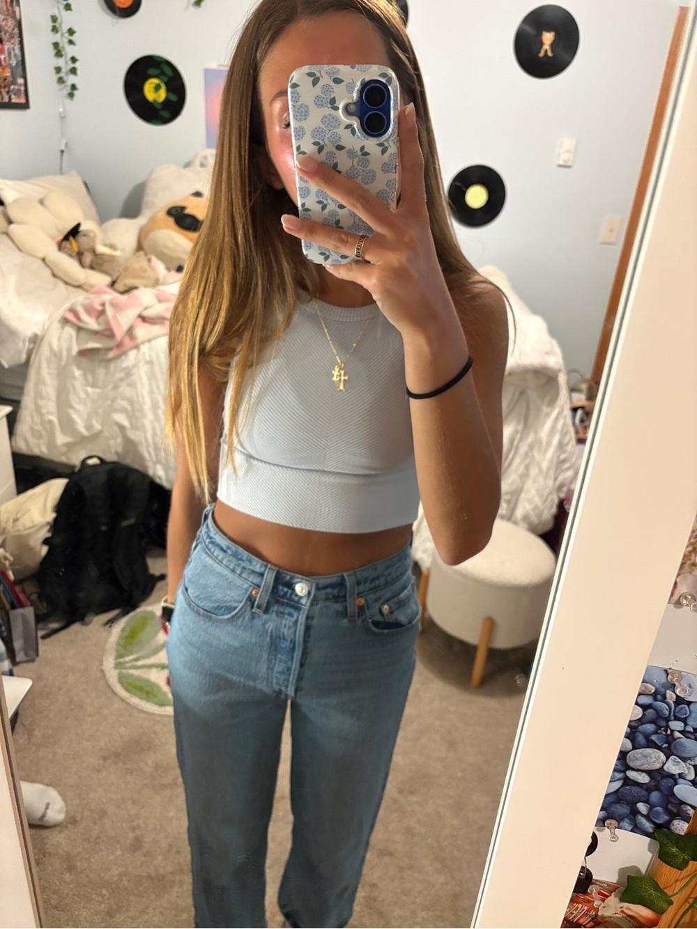 Light Blue Ribbed Cropped Tank Top - Women's Sleeveless Crop